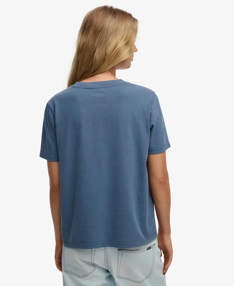 superdry T-shirt Luxe Casual Relaxed en coton bio – Vintage Indigo 5/5
