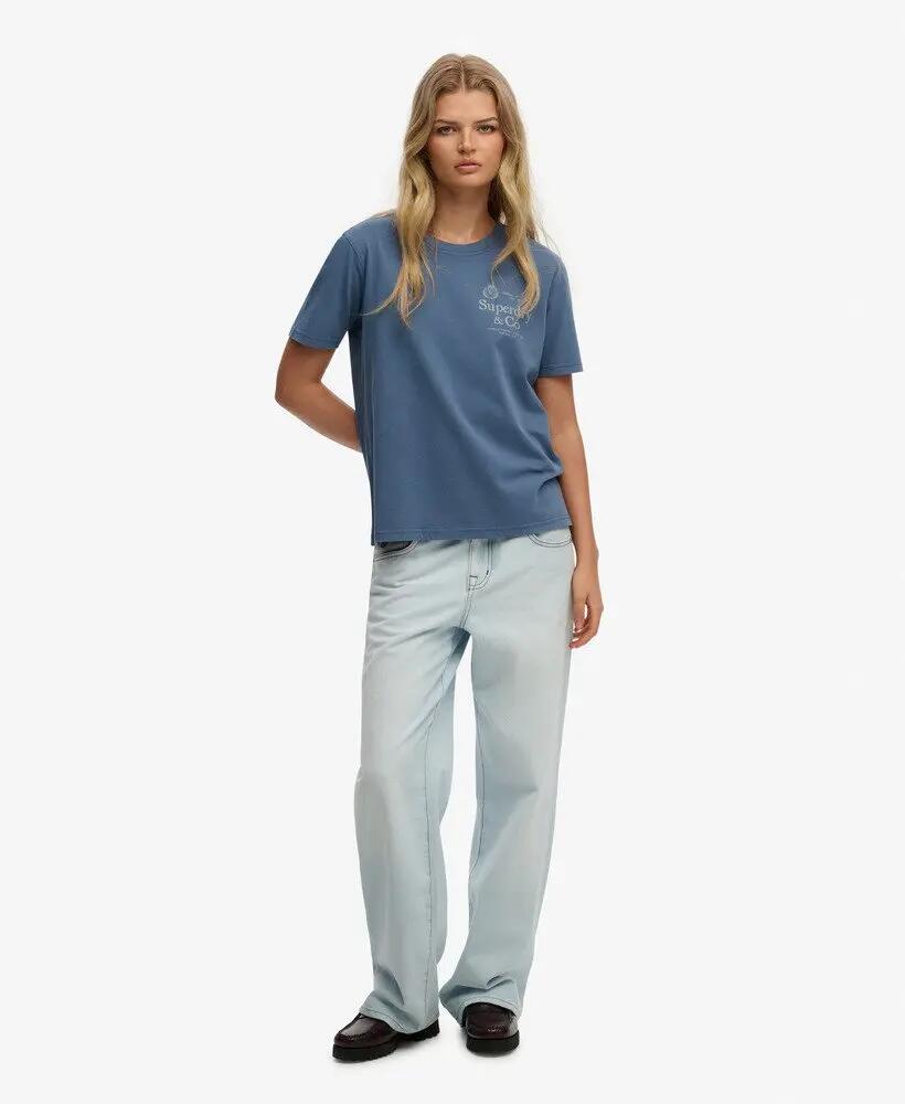 superdry T-shirt Luxe Casual Relaxed en coton bio – Vintage Indigo 3/5