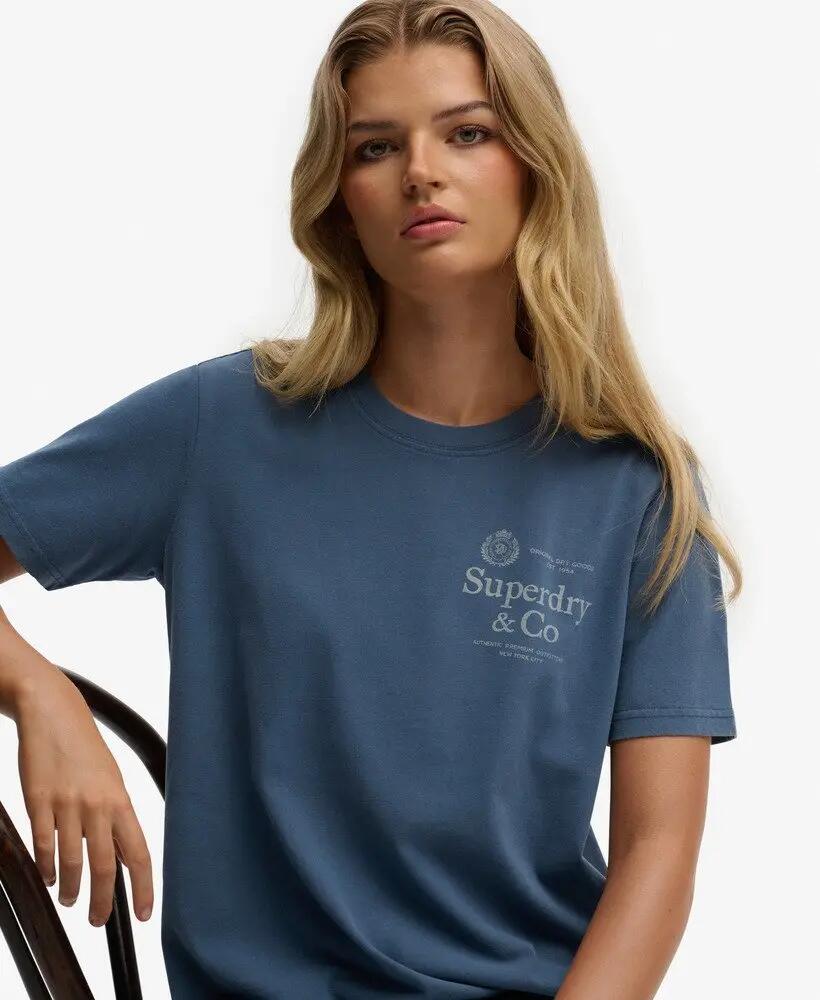 superdry T-shirt Luxe Casual Relaxed en coton bio – Vintage Indigo 2/5