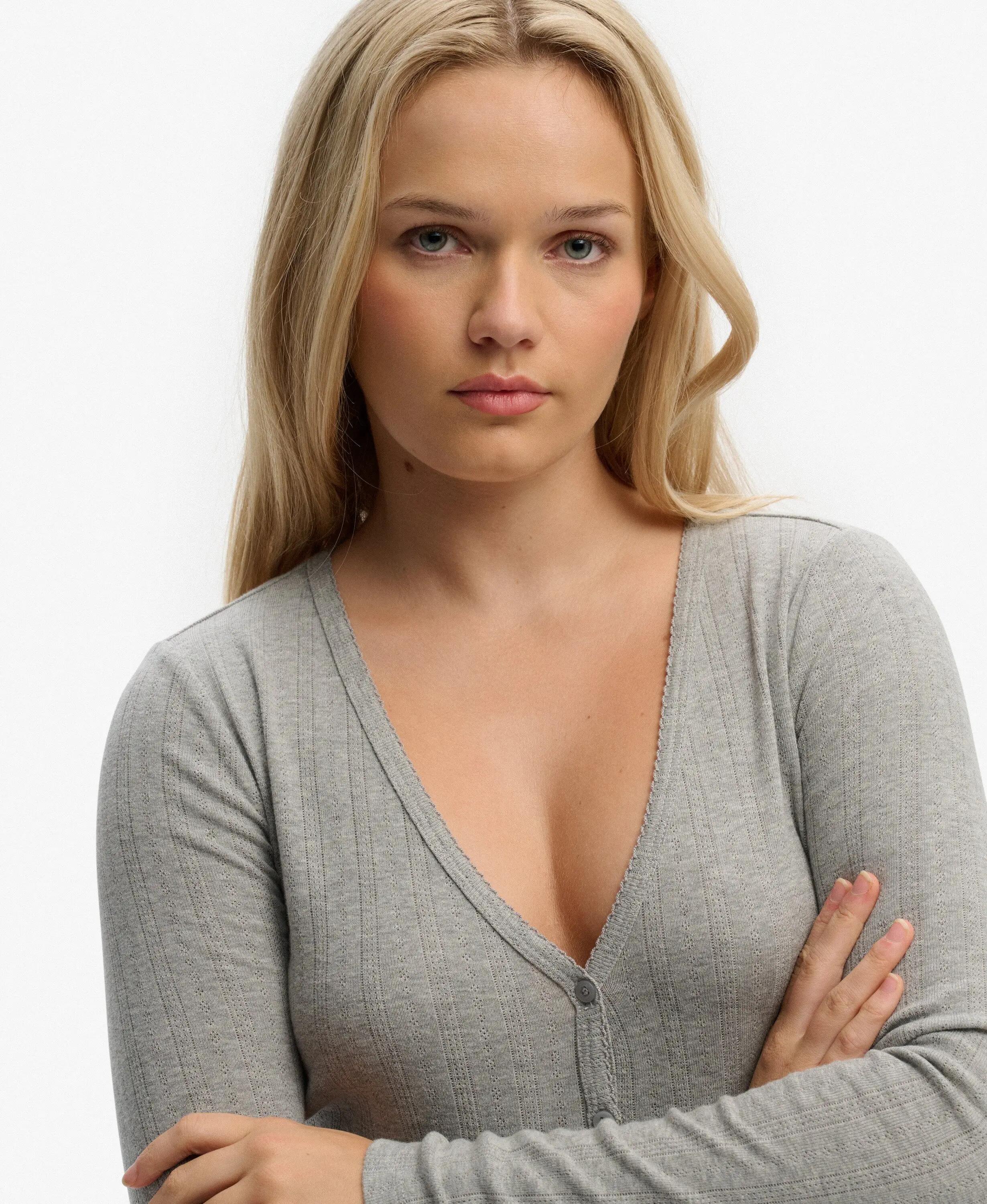 superdry Athletic Essential Pointelle Cardigan van biologisch katoen – GREY MARL 4/7
