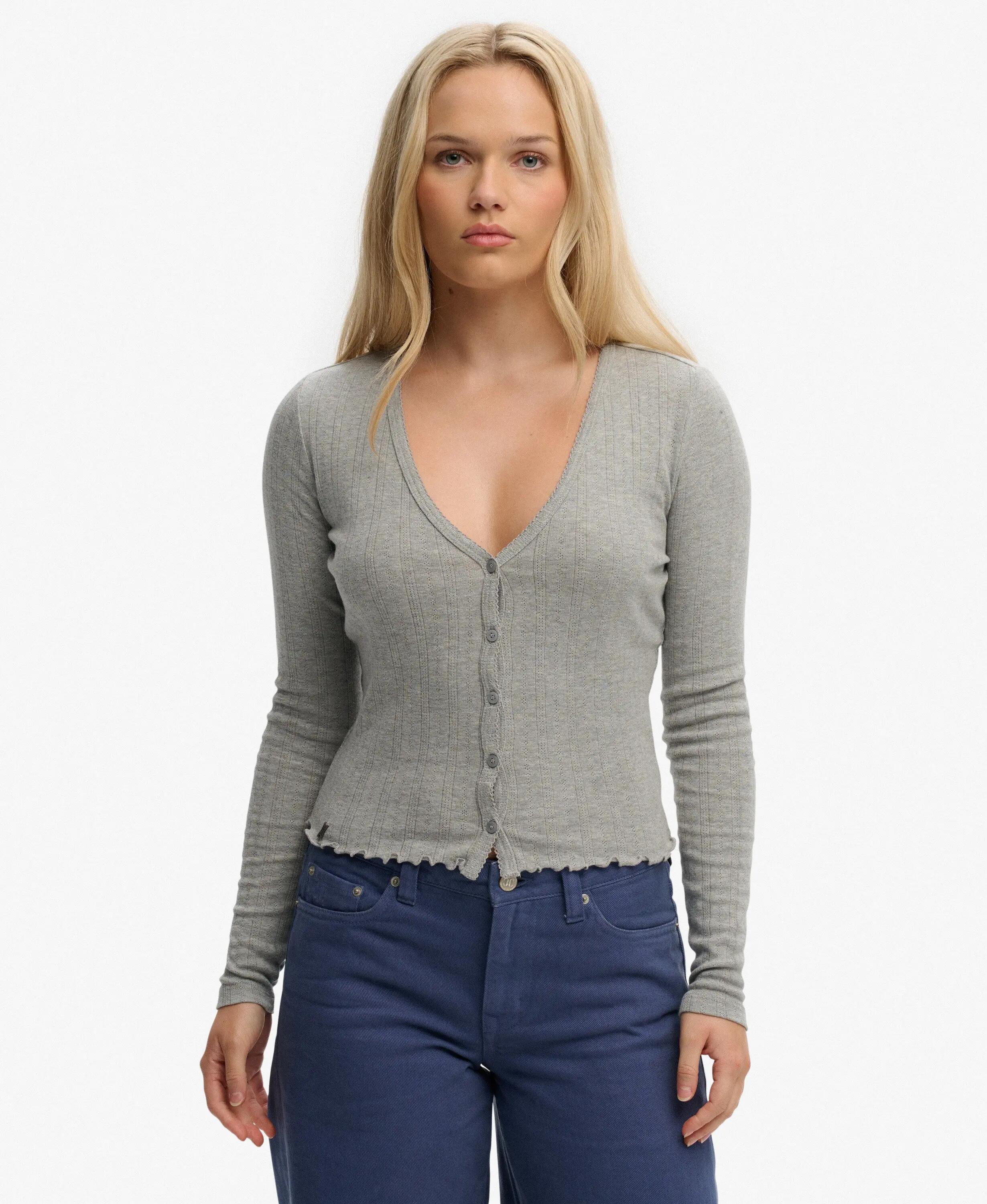 superdry Athletic Essential Pointelle Cardigan van biologisch katoen – GREY MARL 2/7