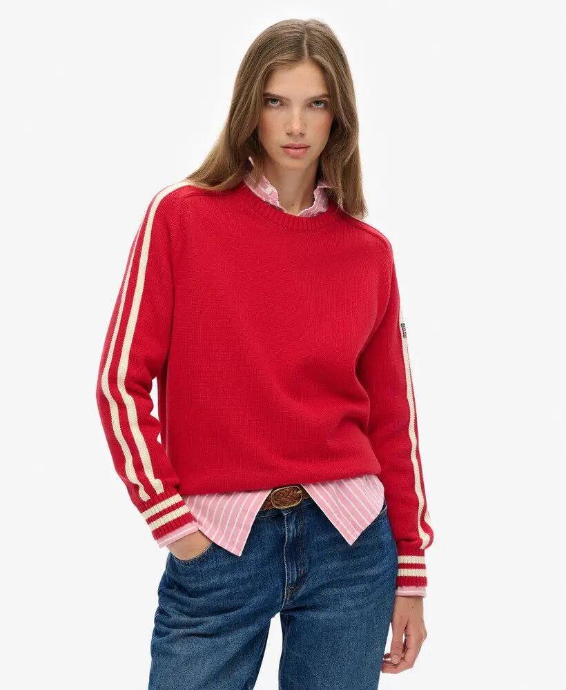 superdry Luźny Sweter Dzianinowy w Paski z Bawełny 2/5