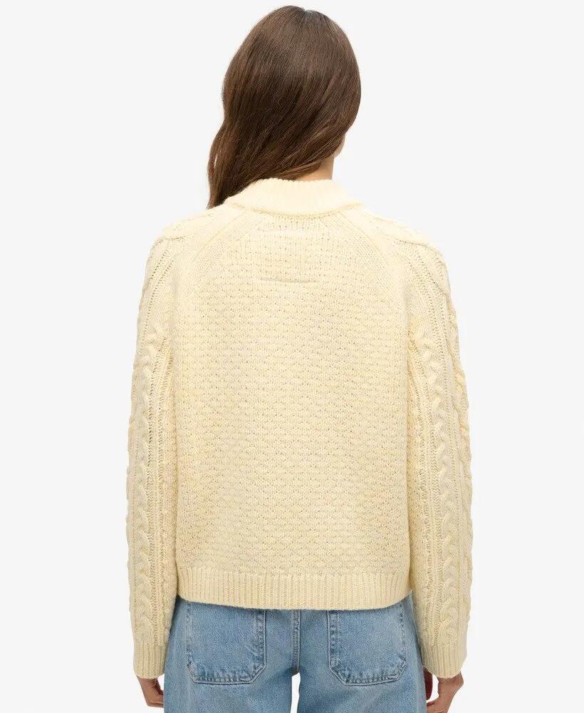 superdry Cable Mock Neck Jumper em Island Ecru 4/5