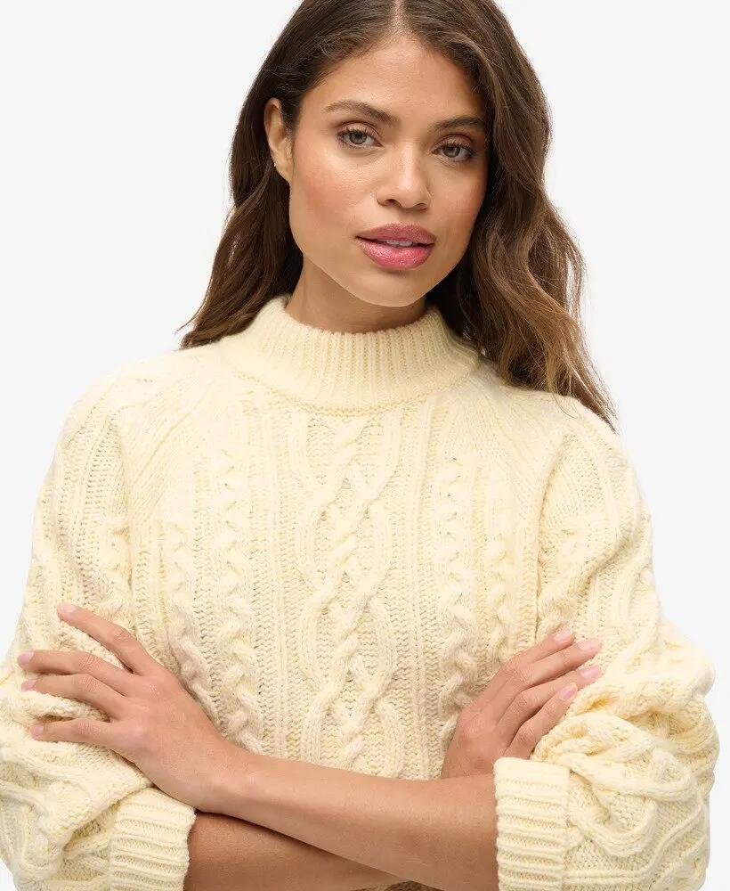 superdry Cable Mock Neck Jumper em Island Ecru 3/5