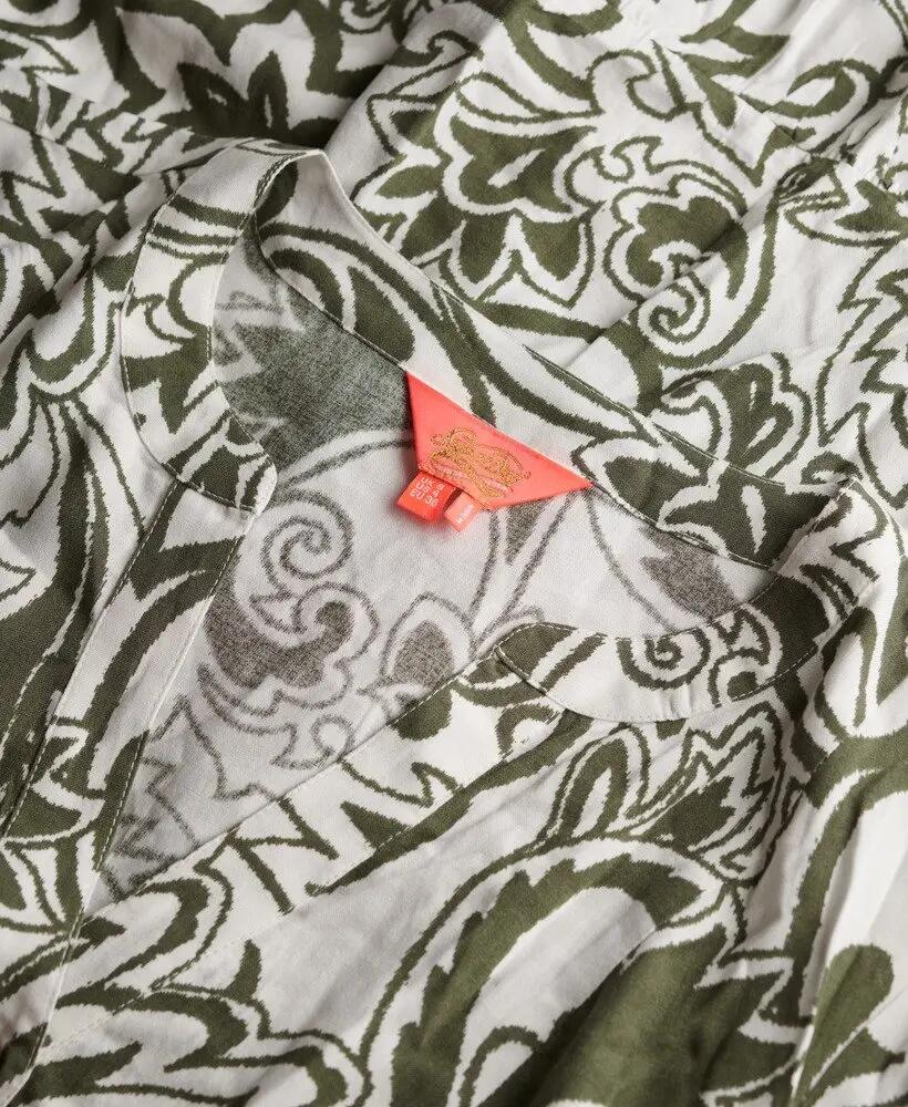 superdry Robe midi en viscose tissée à volants KHAKI PAISLEY 6/7