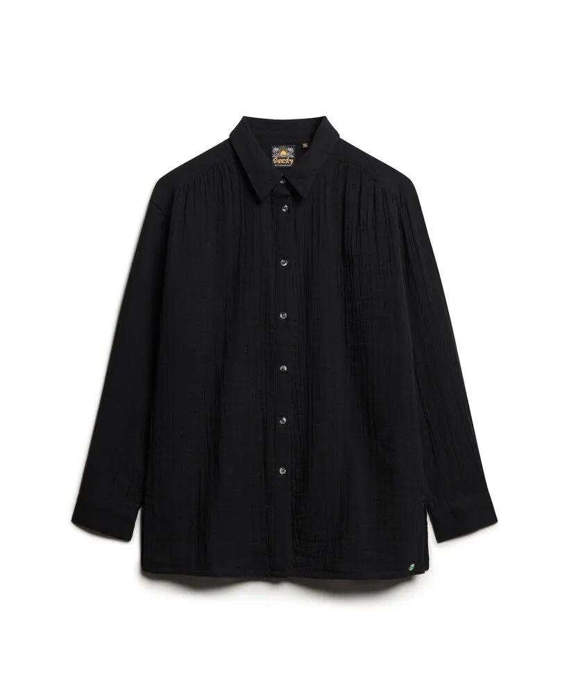 superdry Longline Beach Shirt aus Baumwolle und Spitze – Schwarz 7/7