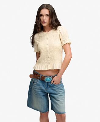 superdry Short Sleeve Smocked Top con corpetto arricciato