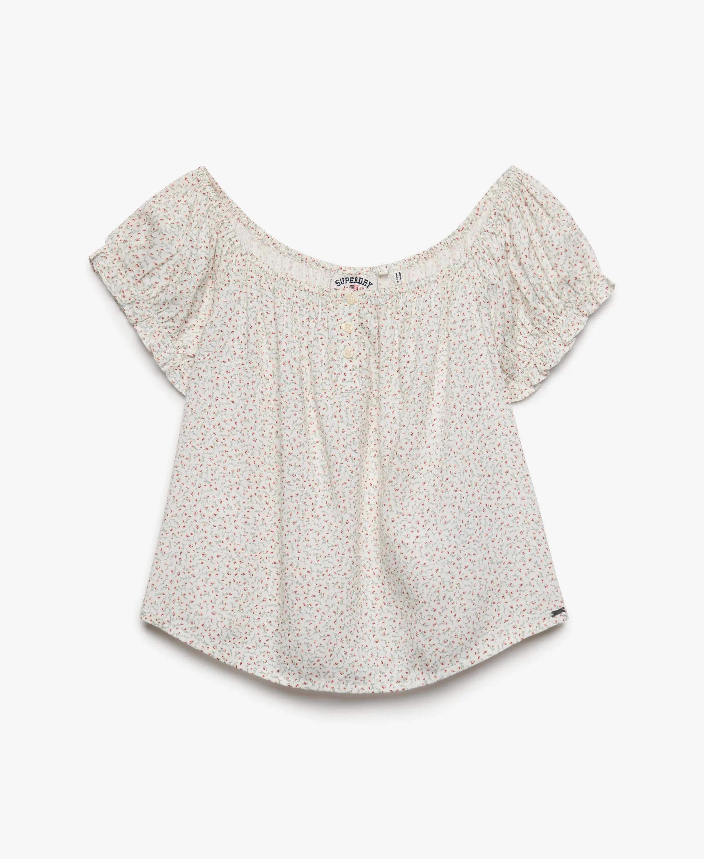 superdry Top tecido manga curta meio botões padrão mini rosas – Off White Mini 7/7