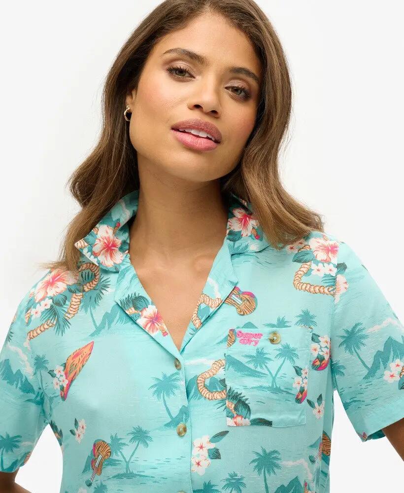 superdry Camisa Beach Resort estampada em viscose – Aloha Hawaiian Aqua 3/5