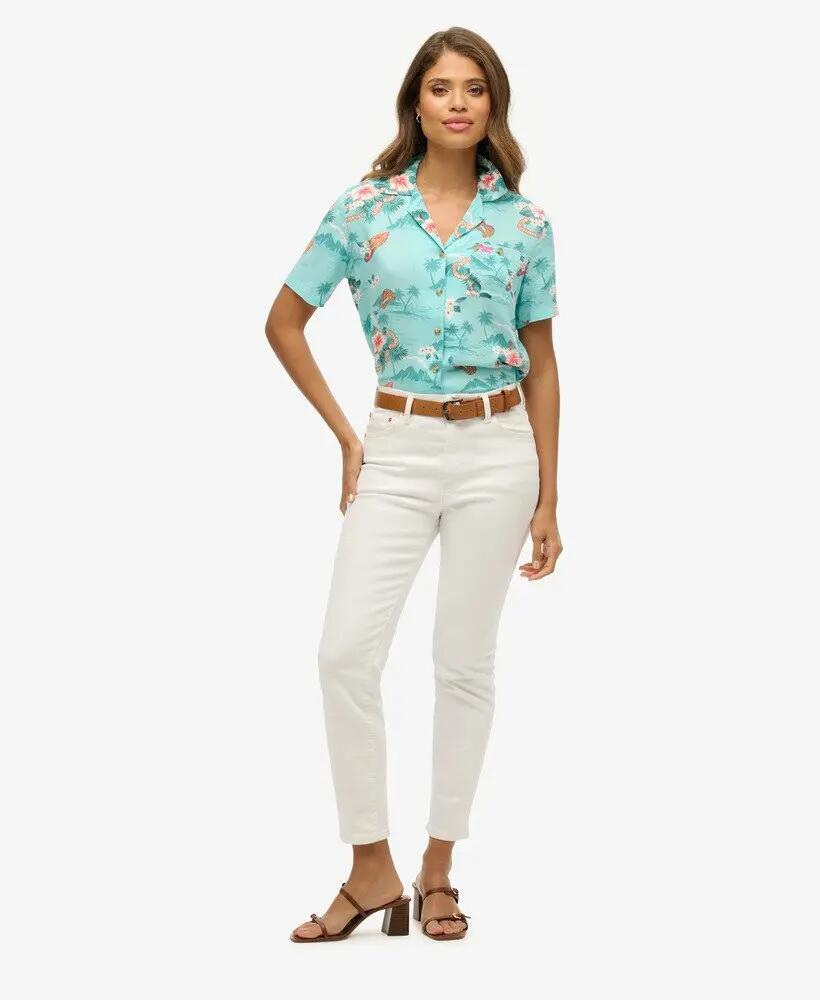 superdry Camisa Beach Resort estampada em viscose – Aloha Hawaiian Aqua 2/5