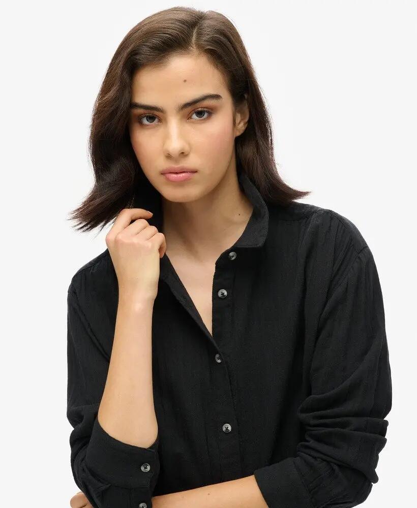 superdry Longline Beach Shirt aus Baumwolle und Spitze – Schwarz 3/7