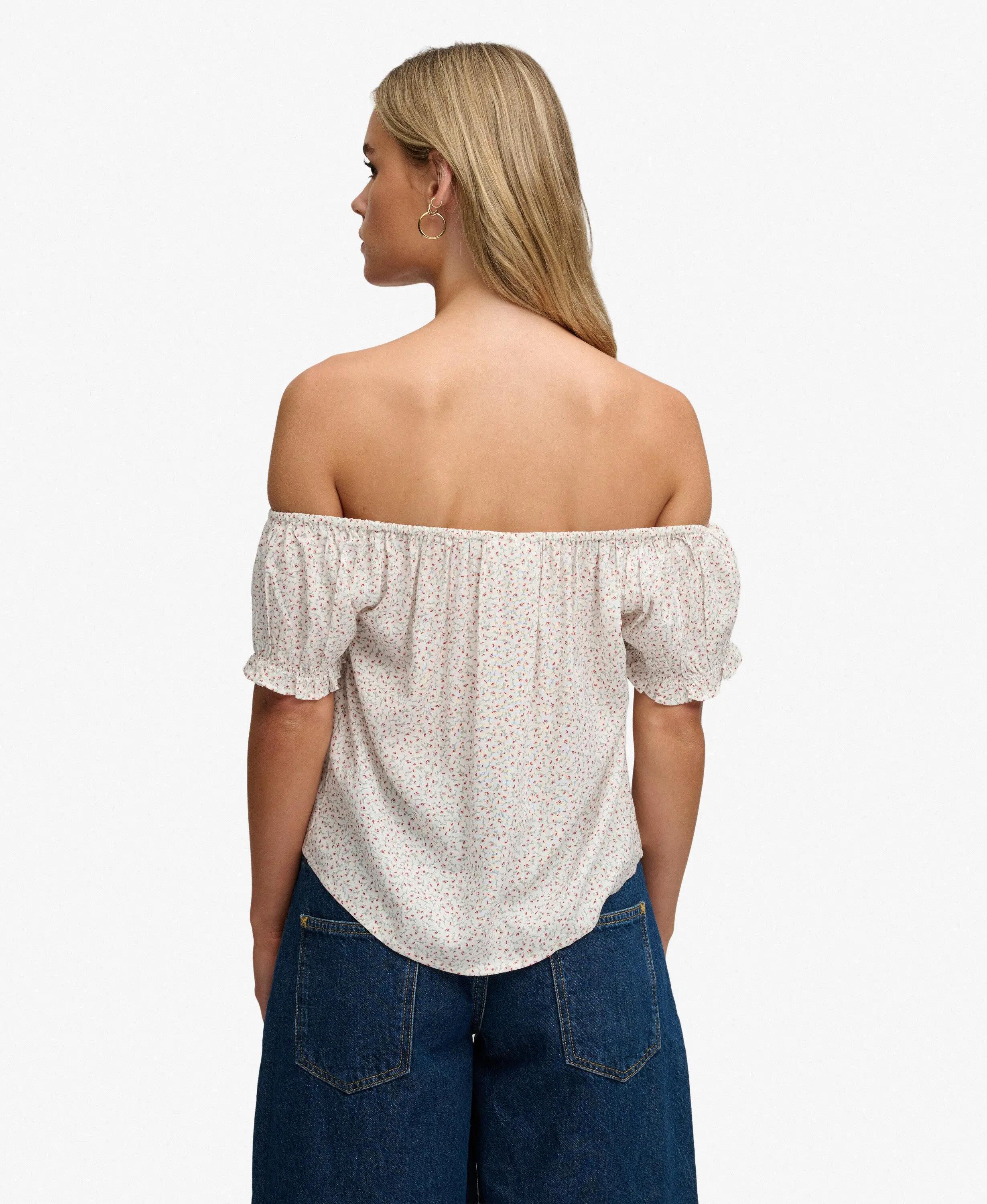 superdry Top tecido manga curta meio botões padrão mini rosas – Off White Mini 5/7