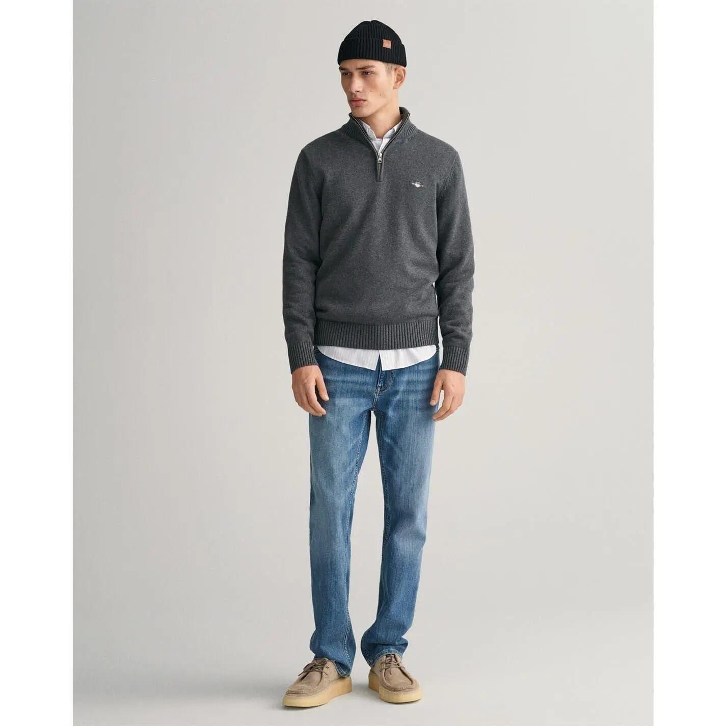 Mens Micro Textured Half Zip Sweatshirt (Charcoal) 5/5