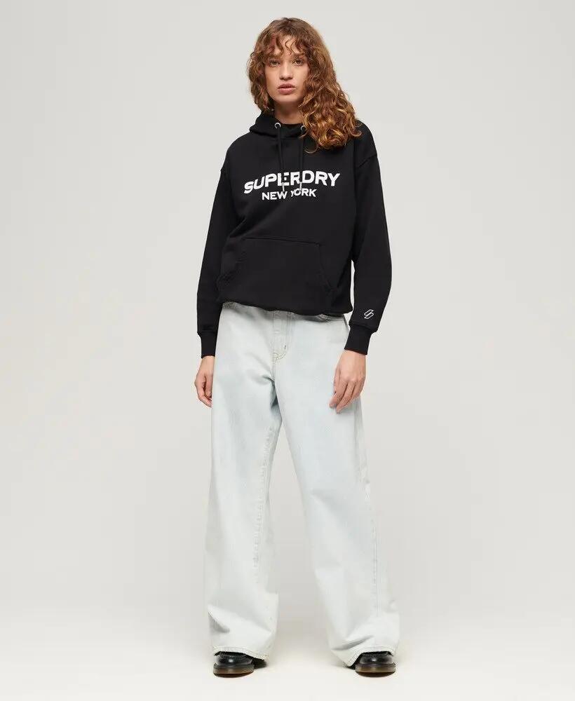 superdry Sport Luxe Loose Hoodie in cotone 100% – fit oversize, nero 6/7