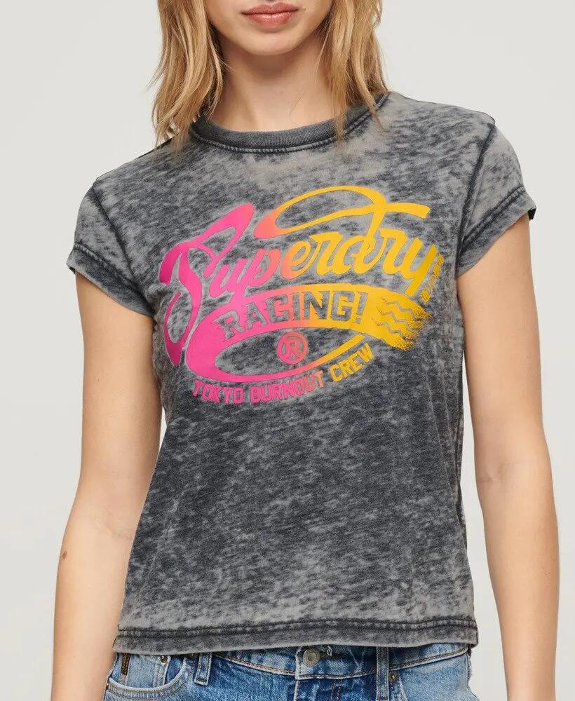 superdry T-shirt Fade Rock Graphic Cap Slv damska — JET BLACK 7/7