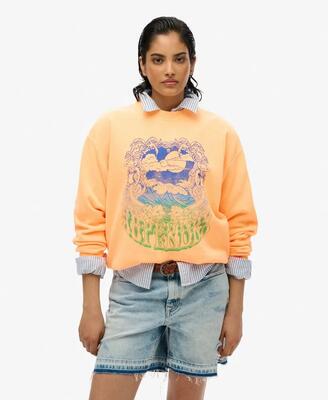 Superdry psych surf loose crew sweater van biologisch katoen – pop orange