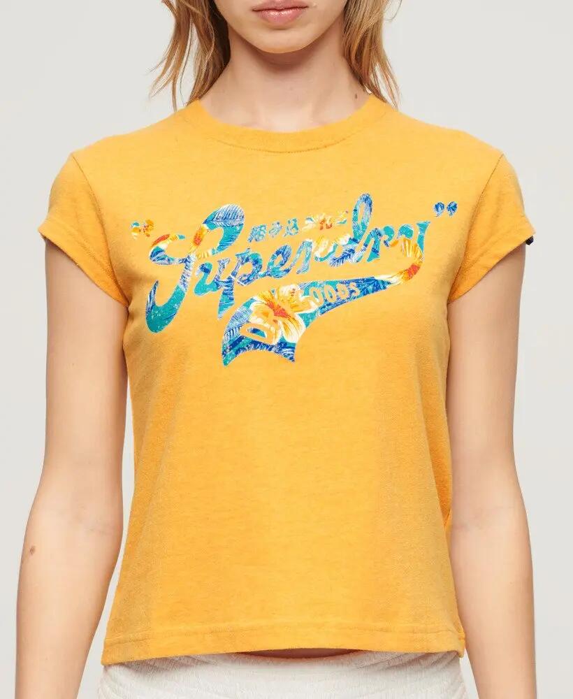 superdry Damen T-Shirt Floral Scripted Cap Slv aus recycelten Materialien 6/6