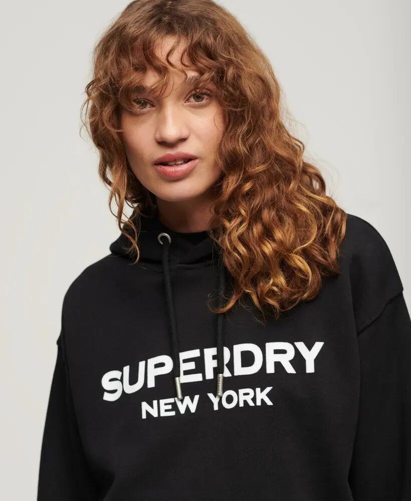 superdry Sport Luxe Loose Hoodie in cotone 100% – fit oversize, nero 3/7