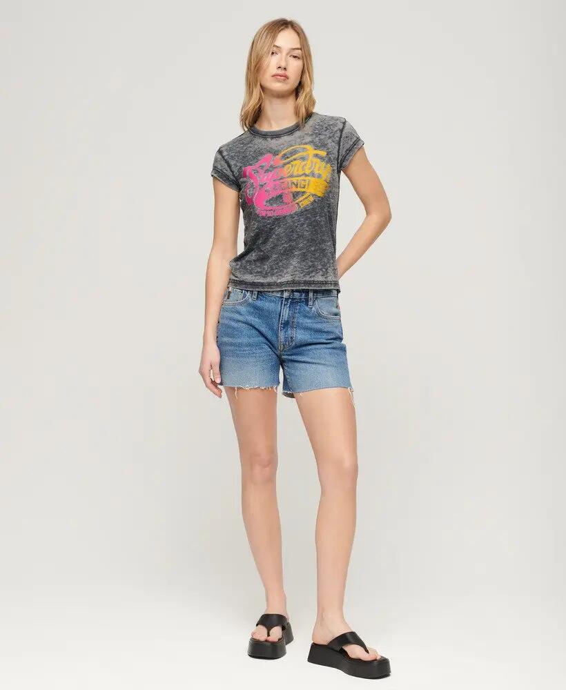 superdry T-shirt Fade Rock Graphic Cap Slv damska — JET BLACK 5/7
