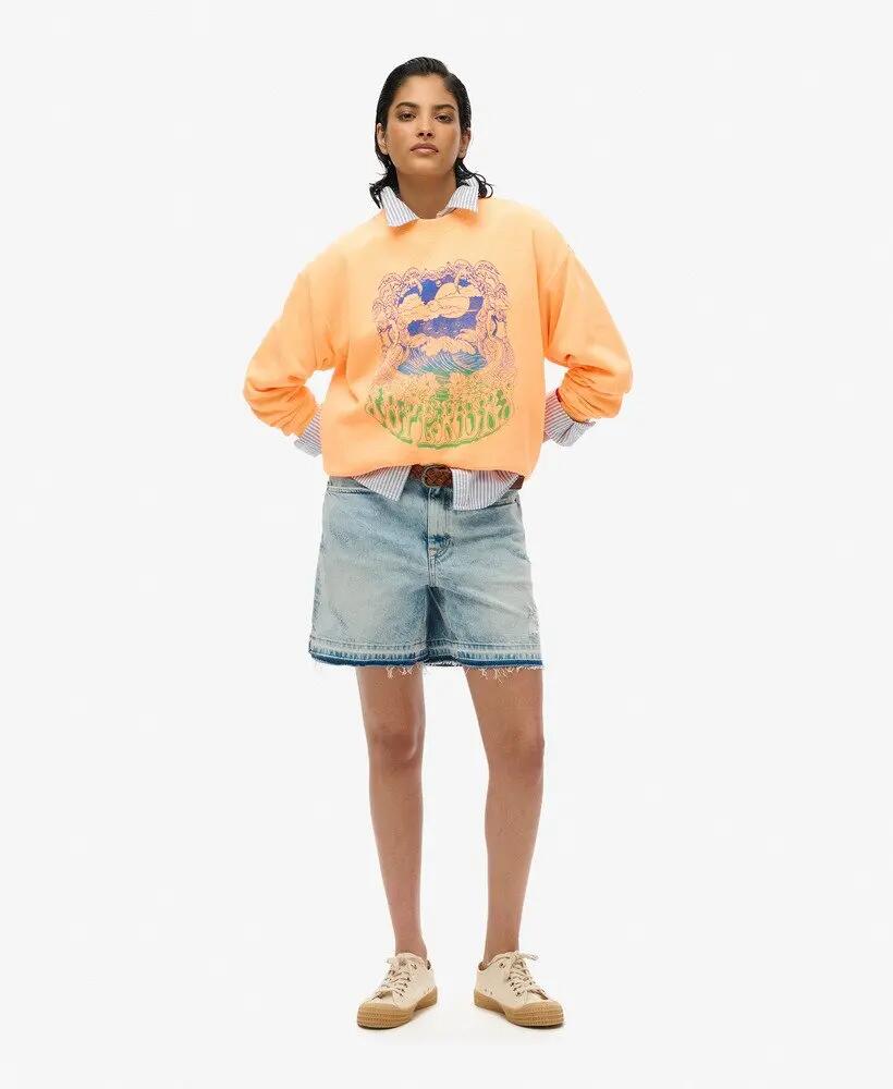 superdry Psych Surf Loose Crew sweatshirt mulher 100% algodão orgânico Pop 3/4