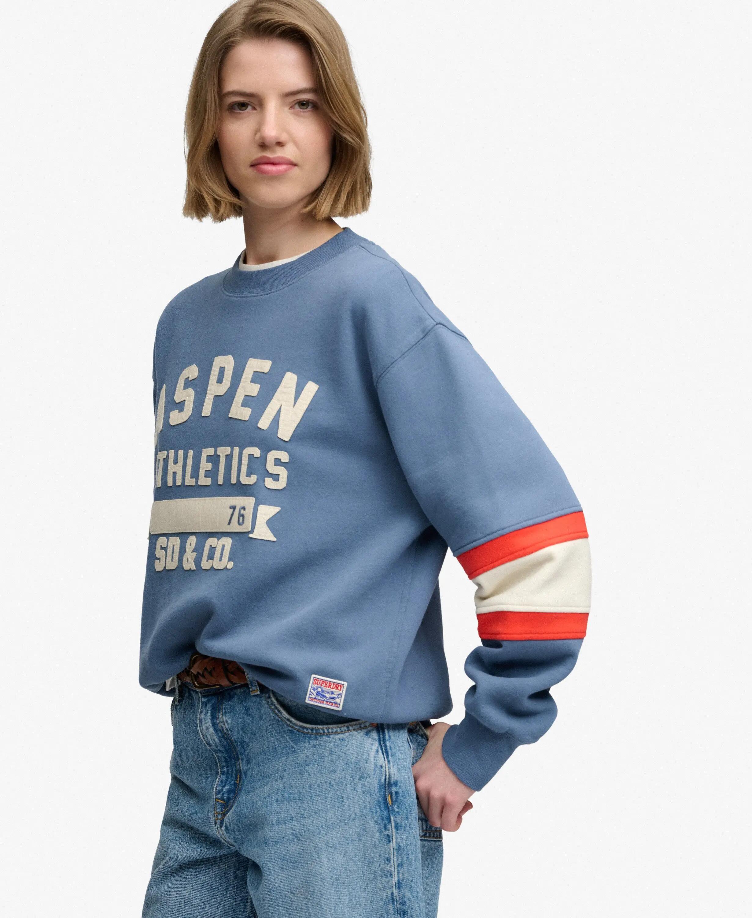 superdry Sweat-shirt Aspen Athletics Preppy Ski en coton mélangé – Dry Slate 4/7