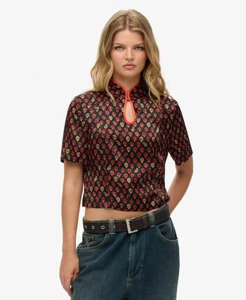 superdry Top Mandarin Jacquard de viscosa