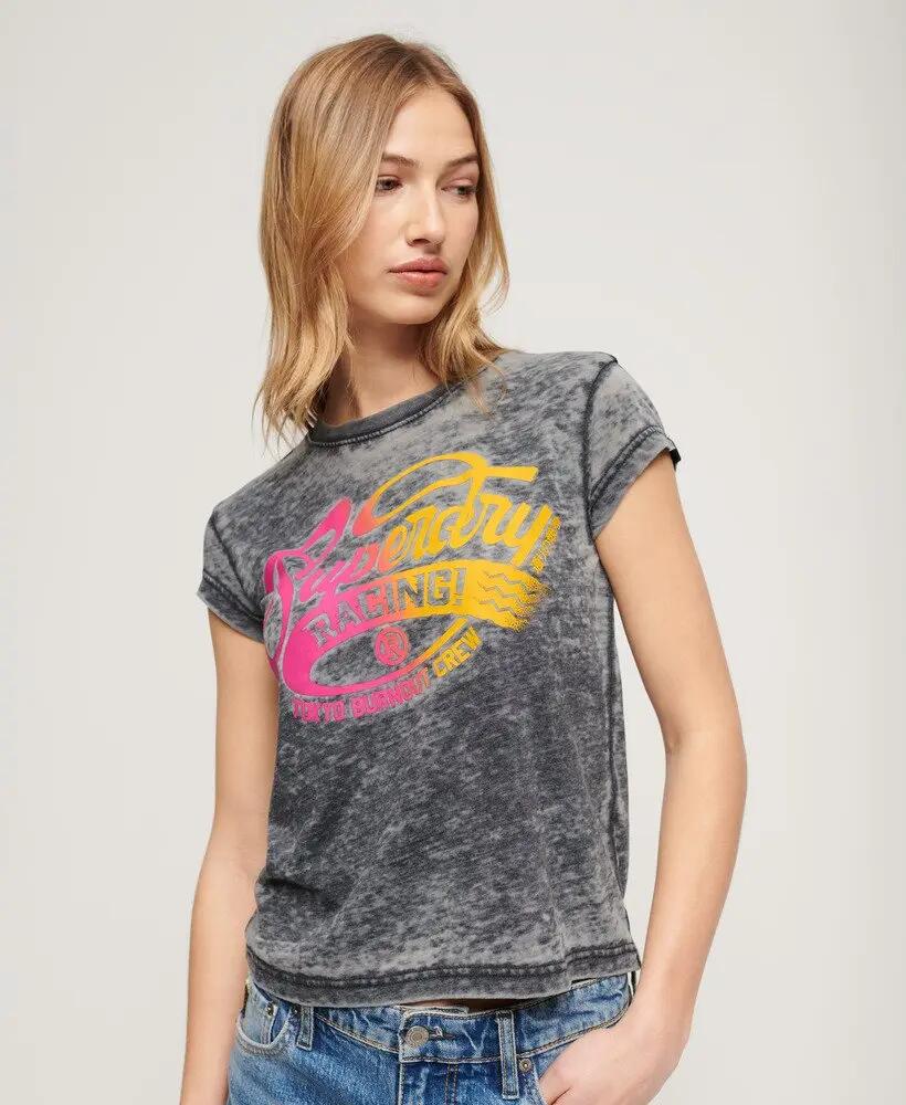 superdry T-shirt Fade Rock Graphic Cap Slv damska — JET BLACK 2/7