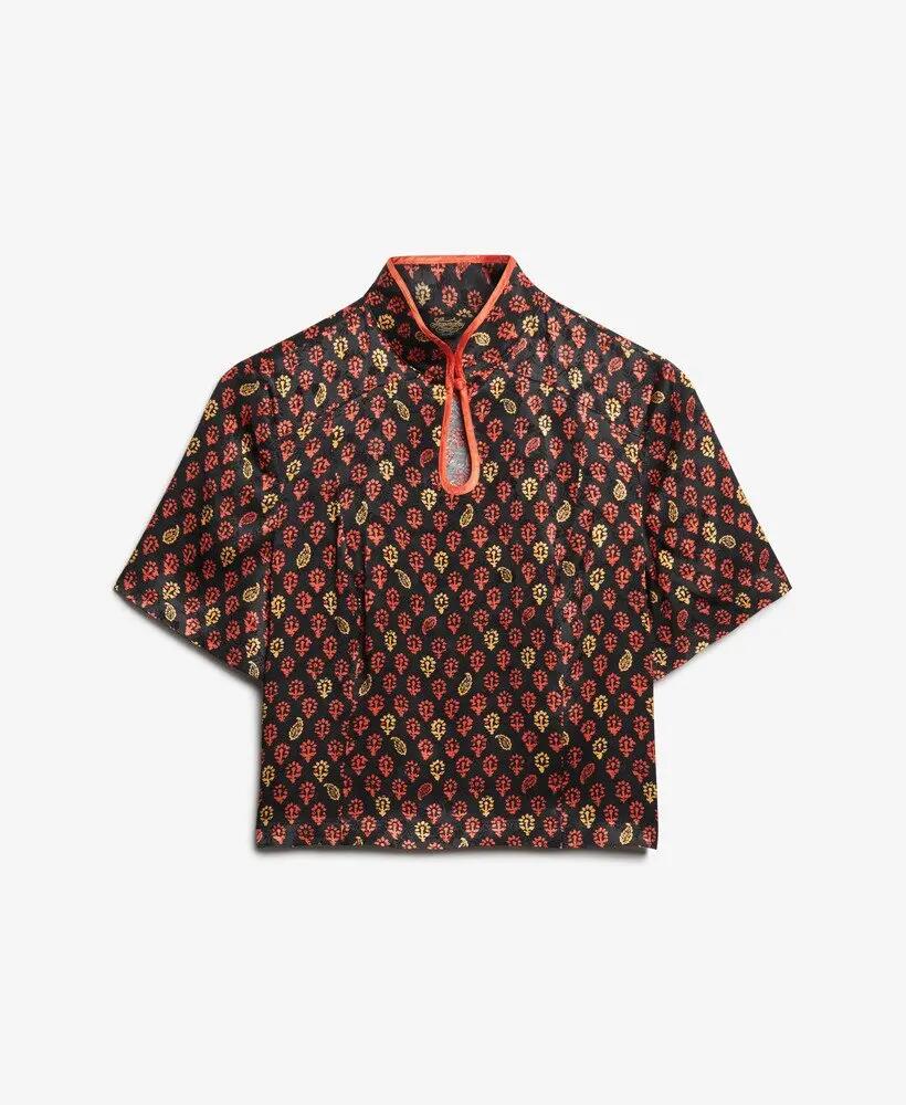 superdry Top Mandarin Jacquard – 100% viscosa Floral Block Black 6/6
