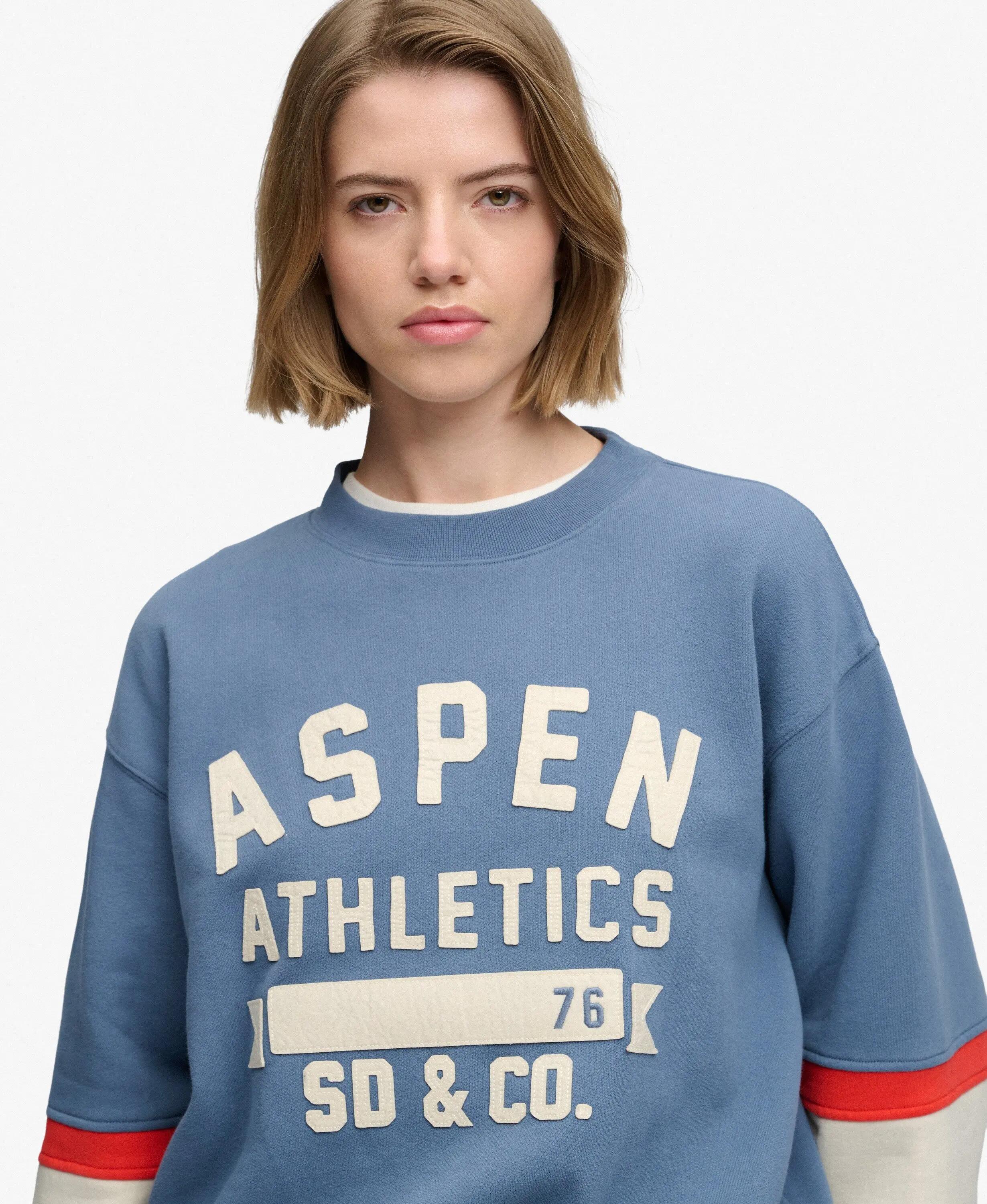 superdry Sweat-shirt Aspen Athletics Preppy Ski en coton mélangé – Dry Slate 3/7