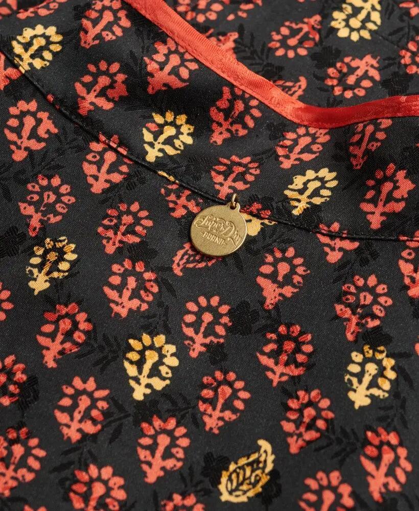 superdry Top Mandarin Jacquard – 100% viscosa Floral Block Black 5/6