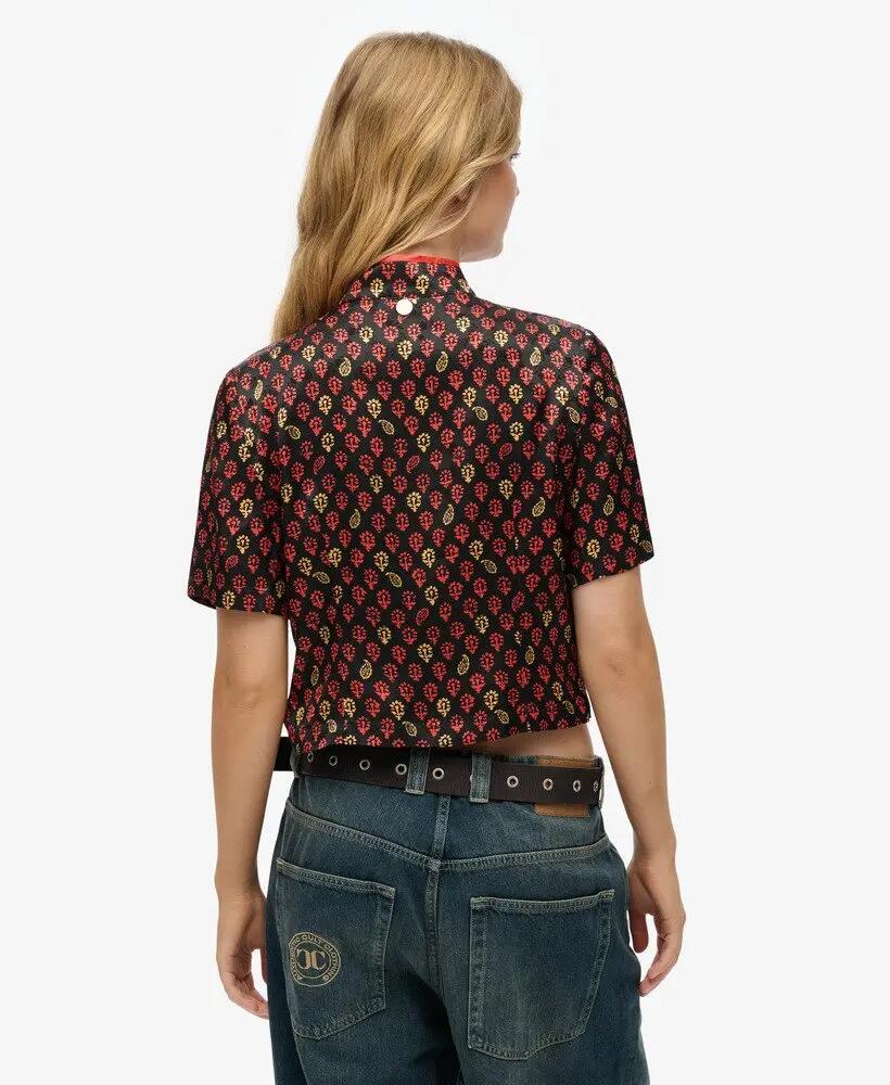 superdry Top Mandarin Jacquard – 100% viscosa Floral Block Black 4/6