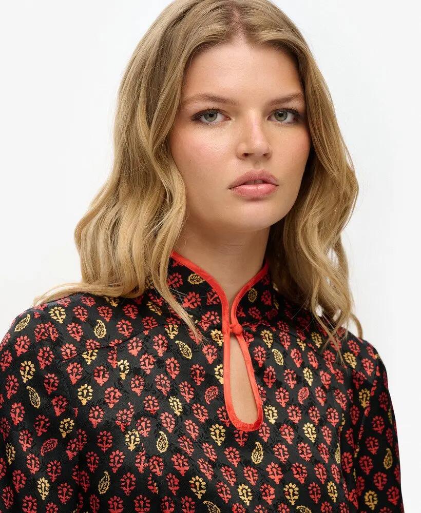 superdry Top Mandarin Jacquard – 100% viscosa Floral Block Black 3/6