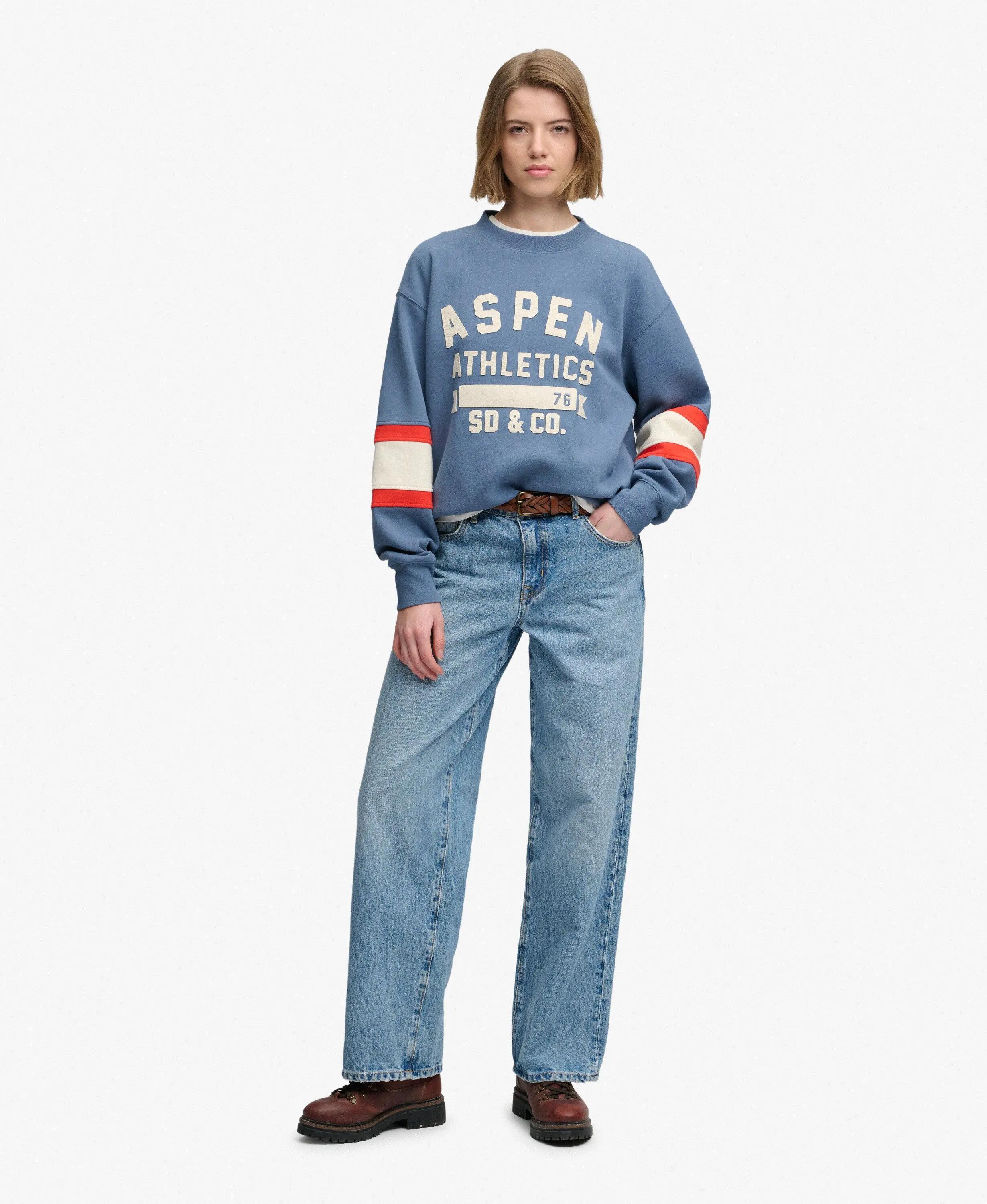 superdry Sweat-shirt Aspen Athletics Preppy Ski en coton mélangé – Dry Slate 2/7