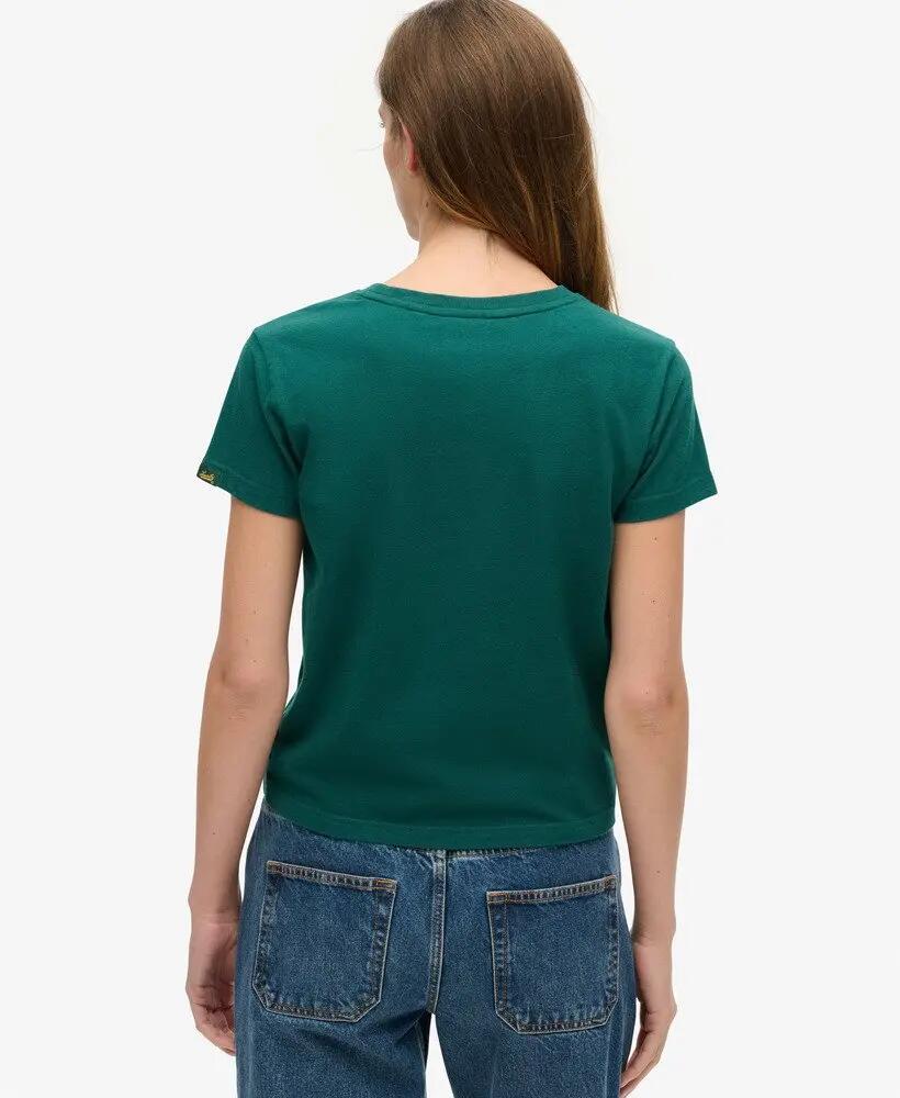 superdry Varsity Flocked Fitted T-Shirt – slim fit, donker bosgroen 4/7