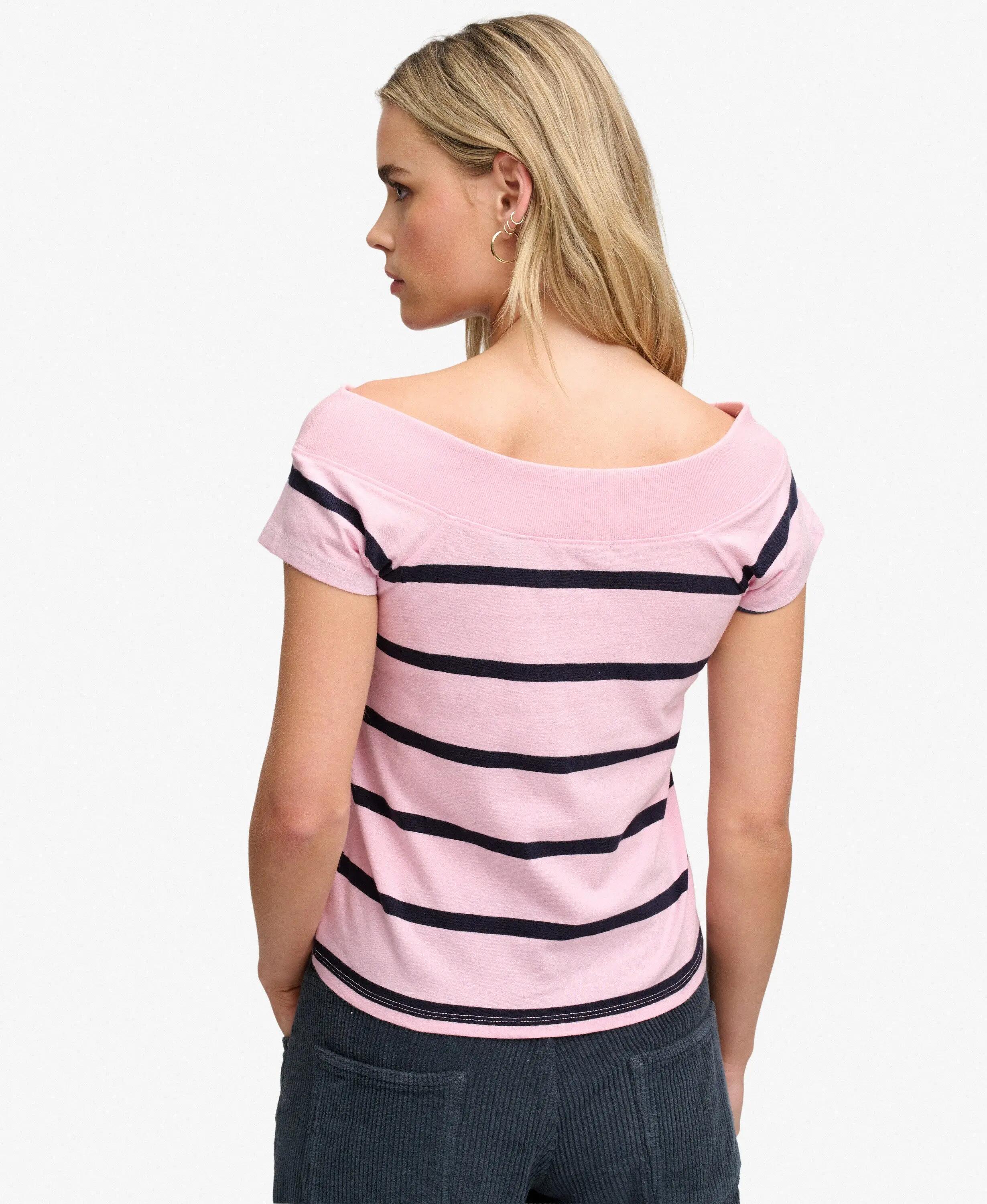 superdry Dames T‑shirt Athletic Off Shoulder van biologisch katoen roze/navy 5/7