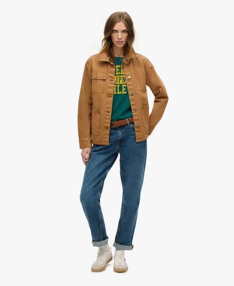 superdry Varsity Flocked Fitted T-Shirt – slim fit, donker bosgroen 2/7