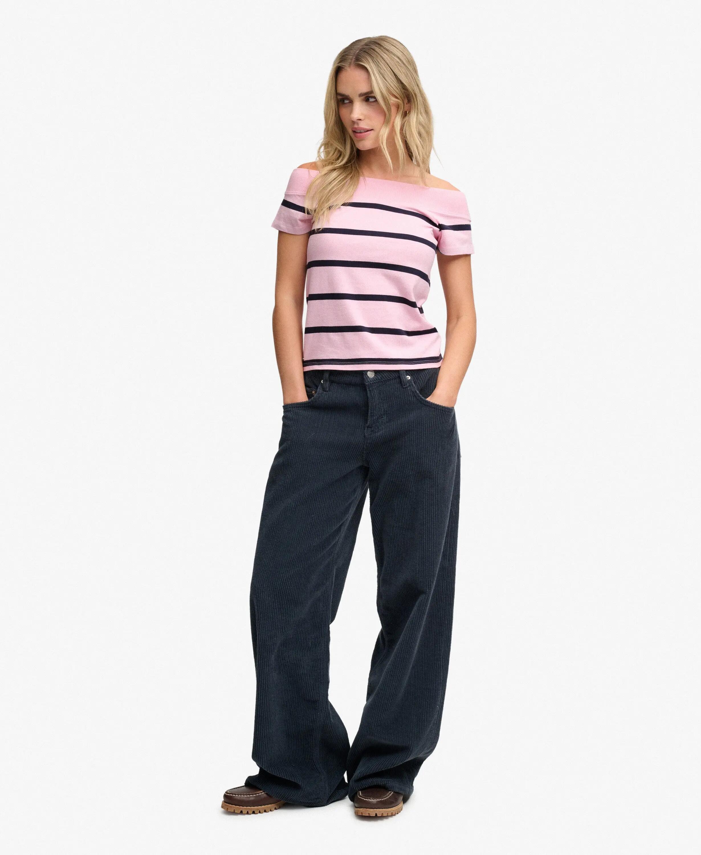 superdry Dames T‑shirt Athletic Off Shoulder van biologisch katoen roze/navy 3/7