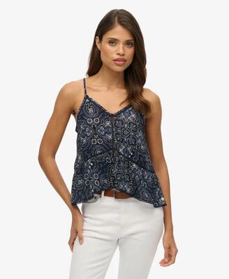 Superdry ladder trim cami top met kant – paisley bandana navy