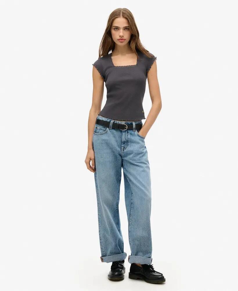 superdry T-shirt donna scollo quadrato manica corta in cotone bio 2/6