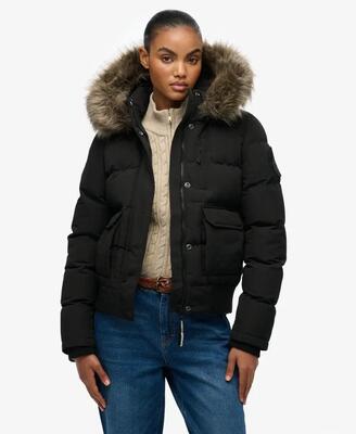 Superdry everest hooded bomber jacket met capuchon en warme voering