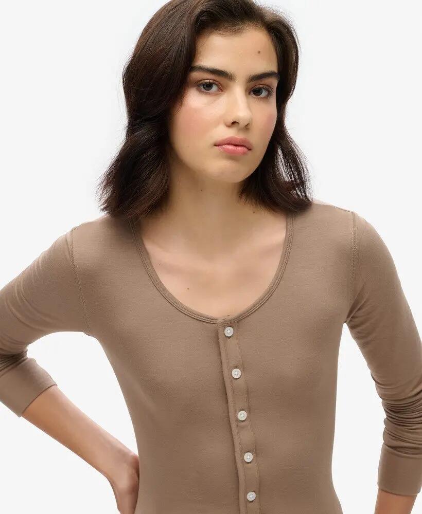superdry Vestido Henley Ls Midi em modal com elastano 3/4