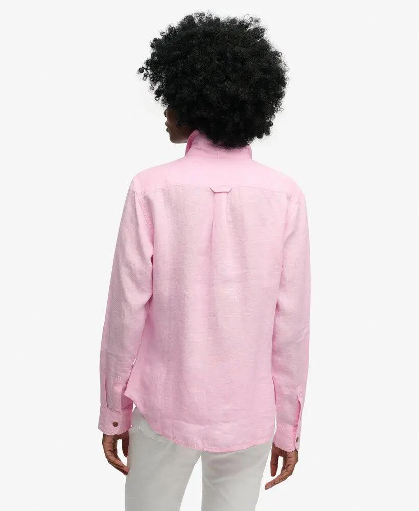 superdry Camisa Premium de Linho Boyfriend – City Pink Chambray 5/5