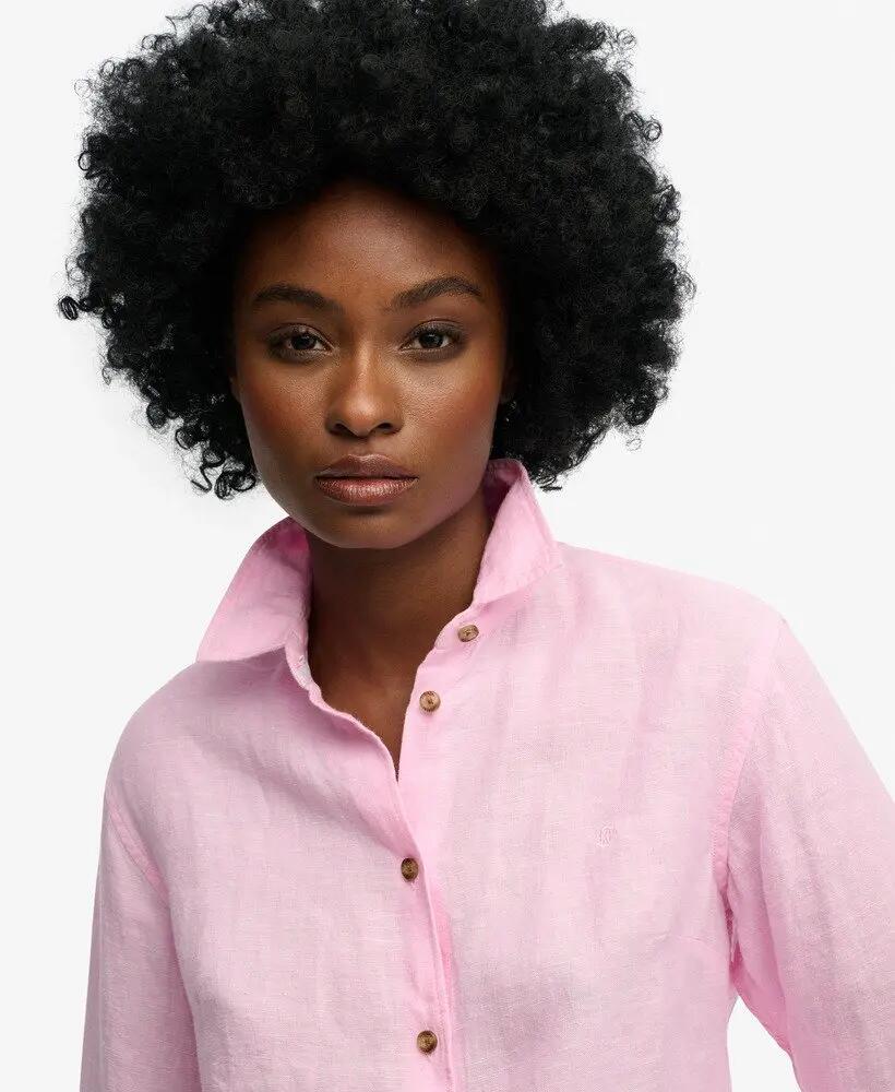 superdry Camisa Premium de Linho Boyfriend – City Pink Chambray 4/5