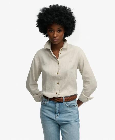 superdry Premium Linen Boyfriend Shirt 100% Leinen – Relaxed Fit