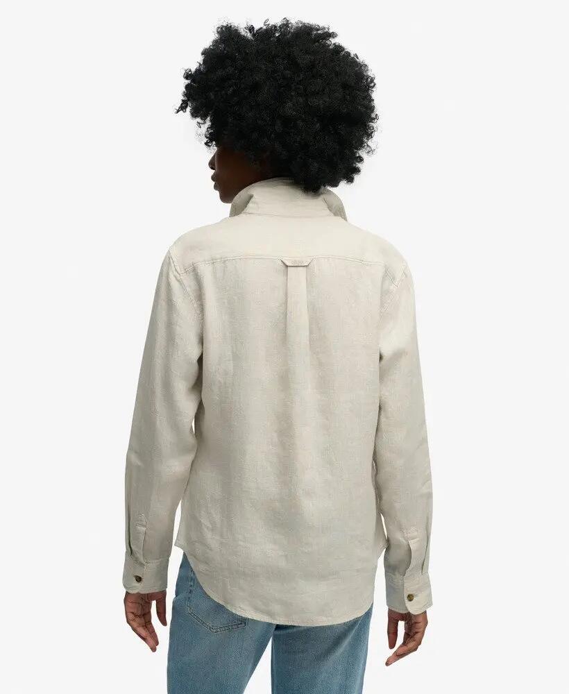 superdry Camisa Premium de Linho Boyfriend – 100% linho – Light Stone Beige 5/5