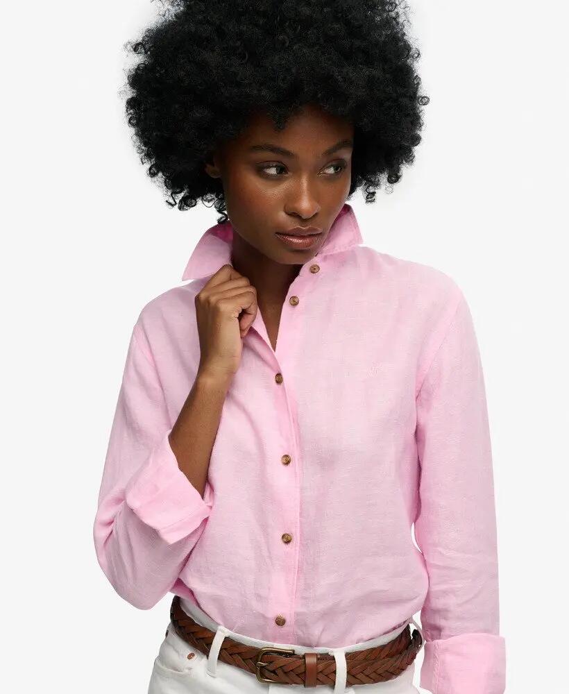 superdry Camisa Premium de Linho Boyfriend – City Pink Chambray 2/5