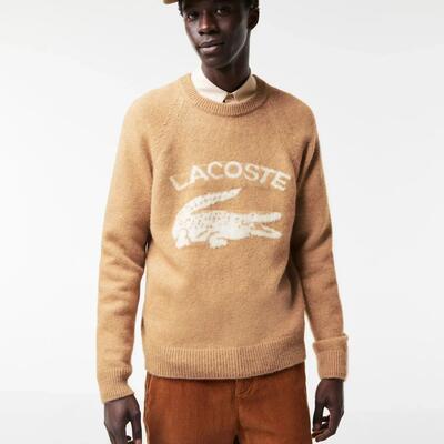 Heren trui lacoste ah0447 dik bruin met alpaca en wol