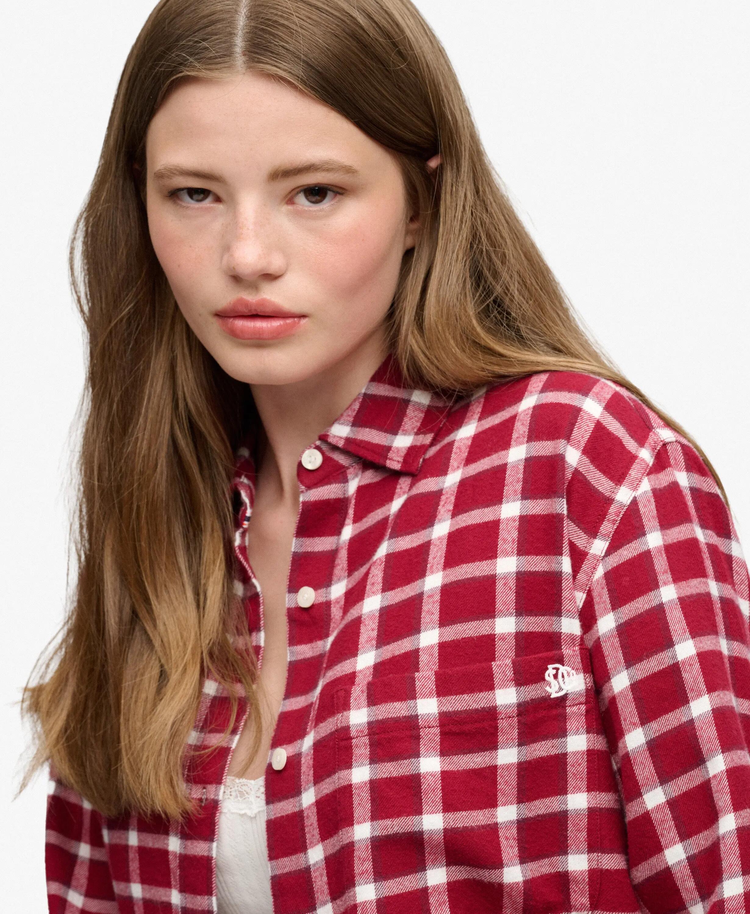 superdry Camisa Boyfriend de Flanela às Riscas - Corte Oversized – Burgundy 4/5