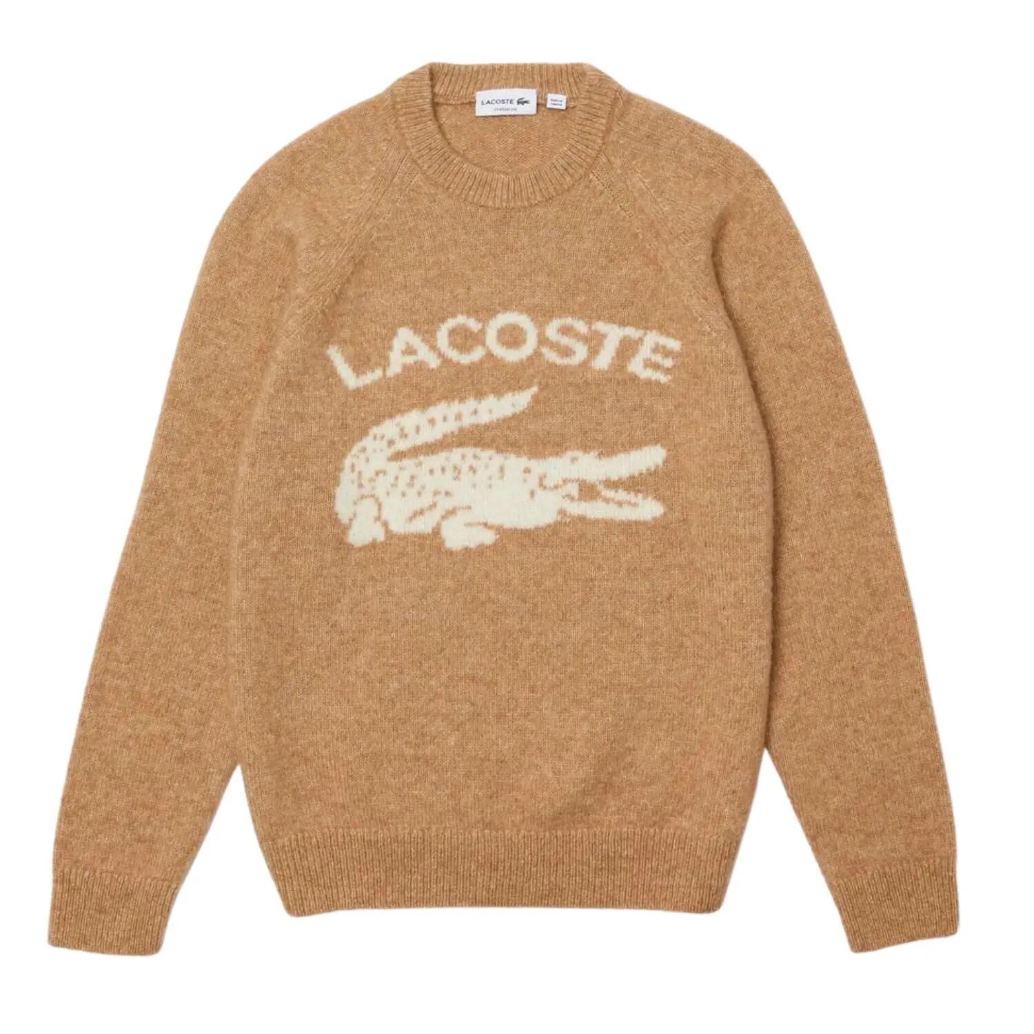Sweter turystyczny męski Lacoste AH0447 gruby brązowy z alpaką i wełną 5/5