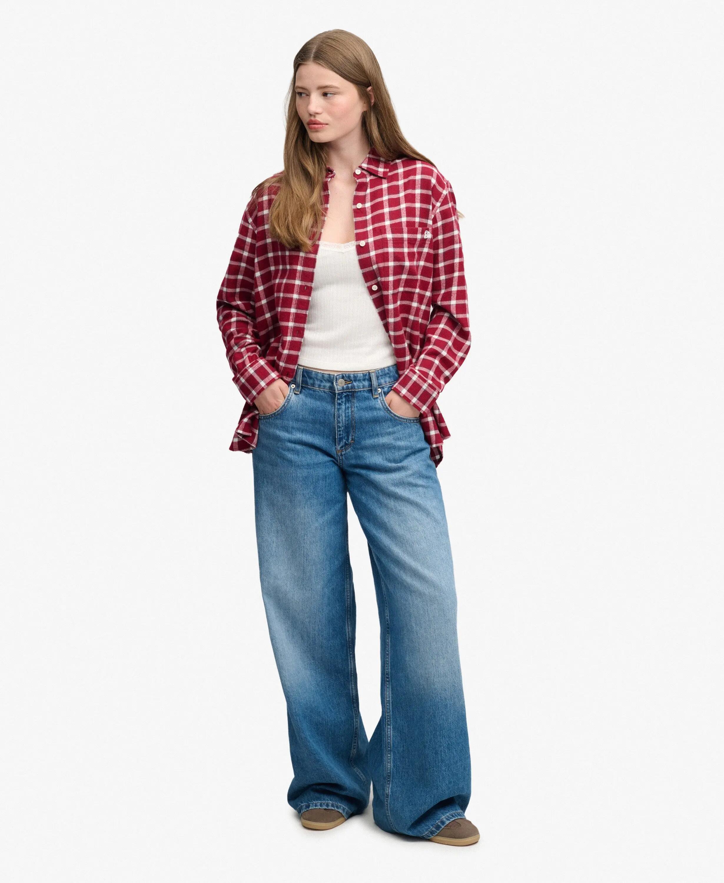 superdry Camisa Boyfriend de Flanela às Riscas - Corte Oversized – Burgundy 3/5